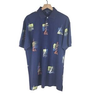 NAUTICA Vintage 90s Polo Shirt Sailboats Sailing Boats Preppy Classic Medium